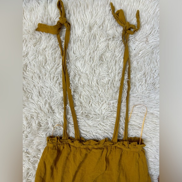 ◾️Catamaran Mustard Yellow Tiered Maxi Skirt With Overall Tie Straps And Pockets - Picture 5 of 9